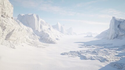 Vast Polar Desert Landscape with Ice Formations and Snow-covered Plains