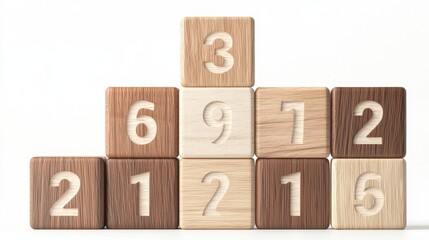 A pyramid of wooden blocks displays numbers, combining natural materials and playful design, perfect for educational purposes or decorative accents.