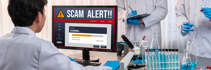Cyber security software show alert of cyber attack for protection brisk. Danger from virus,...