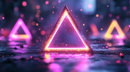 Glowing Neon Triangles Illuminate Dark Surface