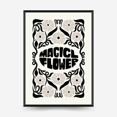 Abstract dark floral posters template. Modern trendy Matisse minimal style. Black and white colors. Hand drawn design for wallpaper, wall decor, print, postcard, cover, template, banner.