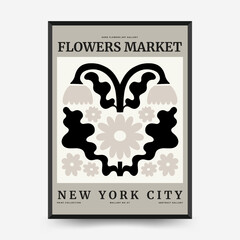 Abstract dark floral posters template. Modern trendy Matisse minimal style. Black and white colors. Hand drawn design for wallpaper, wall decor, print, postcard, cover, template, banner.