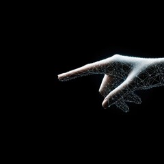Obraz premium A hand made of interconnected lines points forward, symbolizing connection and technology against a black background.