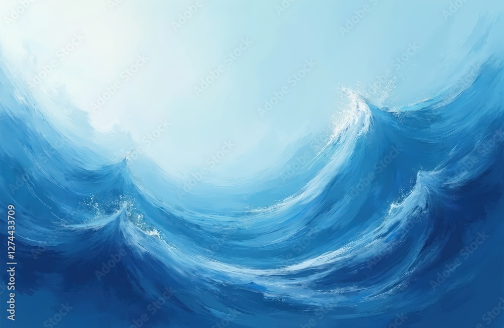 Poster abstract blue background. azure waves illustration with veil texture. digital art design with smooth