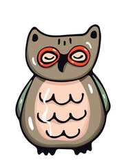 Cute cartoon owl. Owl bird isolated on white background. Vector illustration.
