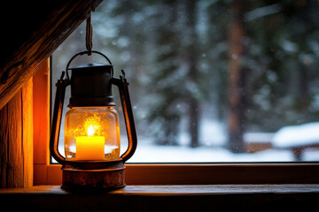 Cozy Winter Lantern by the Window