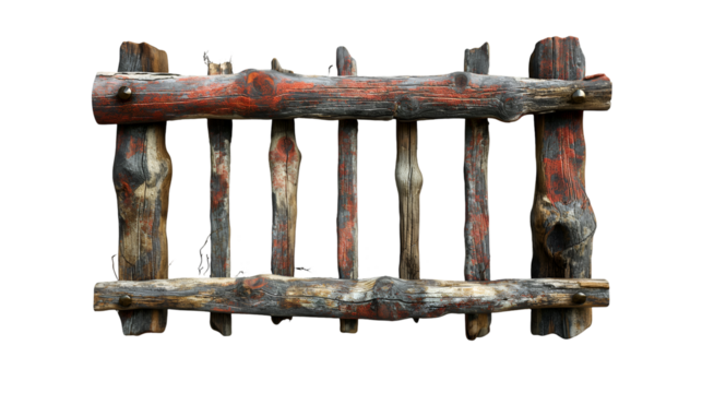 Rustic Wooden Fence Weathered Grey Panel, Rural Home Decor for Rustic Design, isolated on transparent background.
