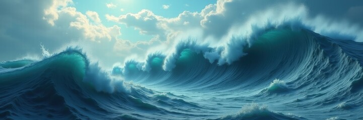 A breathtaking view of powerful ocean waves, capturing the essence of nature's beauty and strength. Perfect for projects in tourism, environmental advocacy, and relaxation themes.