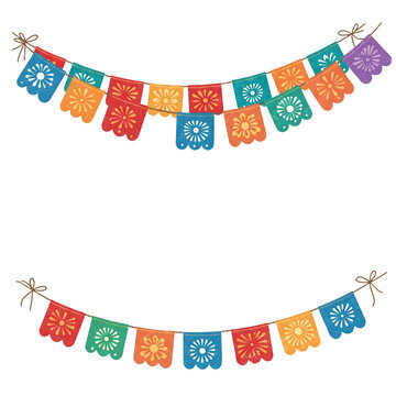 Mexican paper garlands decorating. Cinco De Mayo colorful traditional picado banner festive. Creativity paperwork. Step by step skill.