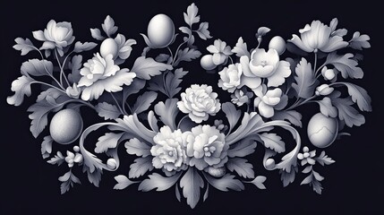Elegant Easter monogram with intricate floral details in vintage engraving style. Generative AI