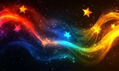 Obraz premium an artistic rendering of colorful, flowing ribbons and stars set against a dark background, creating a sense of wonder and fantasy