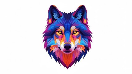 Naklejka premium Vibrant polygonal wolf portrait in stunning color design.