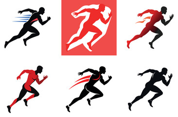 Dynamic Silhouette of a Sprinter Running at Full Speed – Fitness and Sports Vector Art bundle set