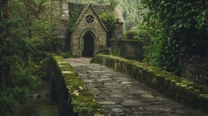 Obraz premium Serene Medieval Bridge with Intricate Design Amidst Lush Greenery