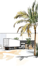 Fototapeta premium A hand-drawn sketch of an industrial warehouse with white walls and large windows 
