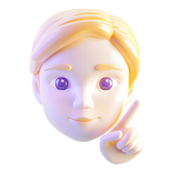A 3D animated character with light hair pointing upwards, suggesting creativity or a thoughtful idea. Bright and charming design.
