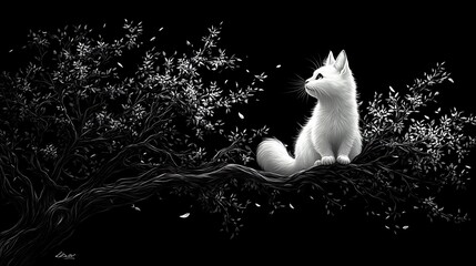 Beautiful white cat sitting dreamlike scene high resolution hd image