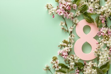 Number 8 in Spring Colors on Pastel Background – International Women's Day Design