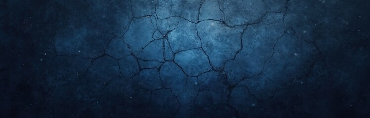 Obraz premium Abstract cosmic illustration of dark blue space, universe with black cracked texture and glowing stars. Dark nature background for wallpaper, deep science, graphic design and galactic art projects.