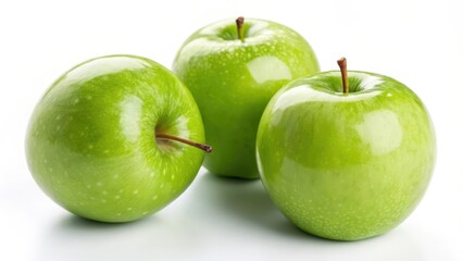 Three Green Apples on White Background