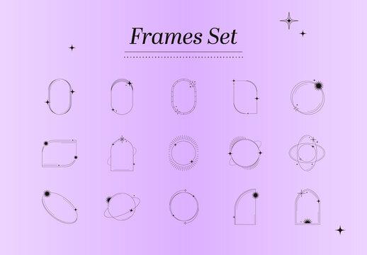 Black Frames Minimalist Elegant Line Art. Decorative Borders Illustration Set