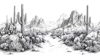 Black white desert scene mountain drawing high resolution hd photo