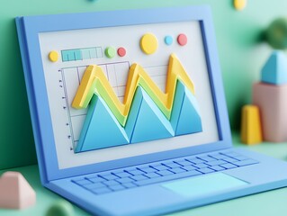 Data Visualization: A digital laptop displays a 3D rendered data visualization, showcasing colorful charts and graphs that come alive with information.