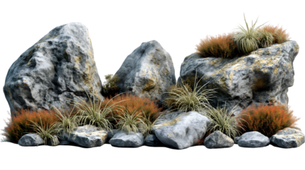 Grey Rocks Realistic 3D Render, Natural Stone Background for Design and Art, isolated on transparent background.