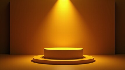 A minimalist pedestal illuminated by focused, warm lighting against a monochromatic backdrop.