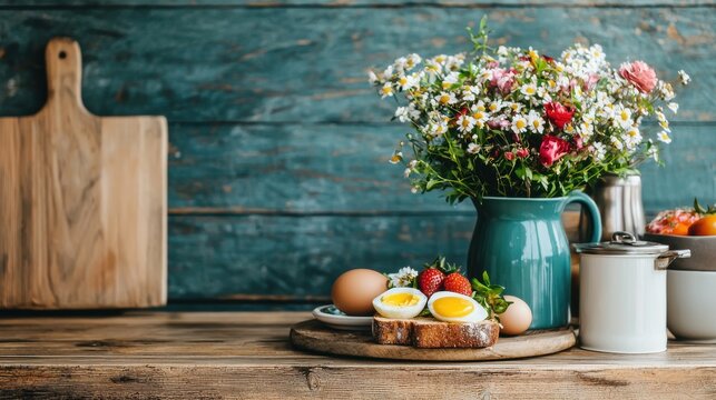 Balanced breakfast flat lay avocado toast and eggs for pregnancy health nutrition and balance
