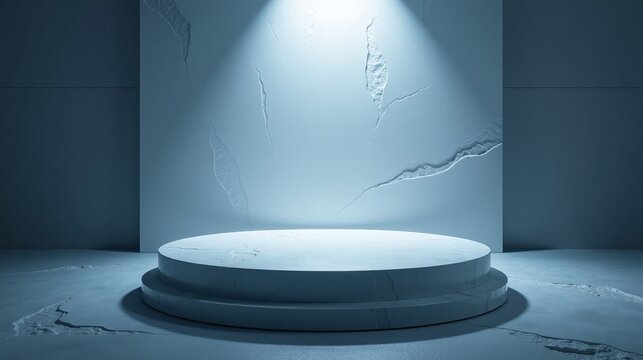 A sleek, minimalist stage illuminated by a single spotlight.