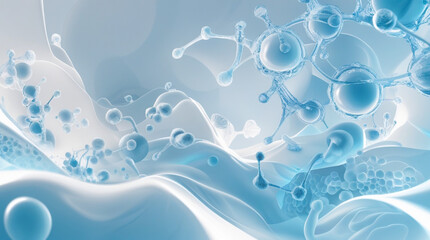 White and light blue Visualization of Molecular and Atomic Structures medical abstract gradient background with molecules web banner