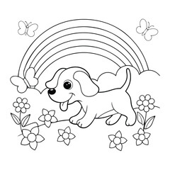 A playful puppy chasing butterflies in a garden