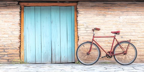 Fototapete Rund rusted bicycle by barn wall, vintage rural scene © ShadowHero