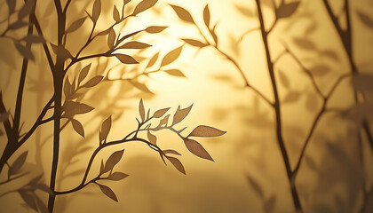 Abstract leaves silhouettes, warm light, artistic design, interior decor, possible use as wallpaper or backdrop
