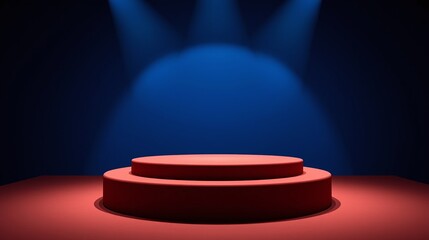 Fototapeta premium The image features a circular platform illuminated by blue light against a dark background.