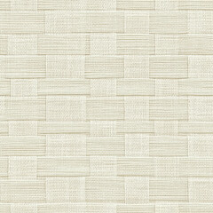Seamless pattern of woven linen texture with subtle fibers and natural beige tones on a soft neutral background, creating a symmetrical, balanced design