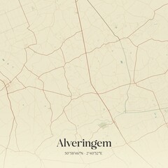 Vintage map of Alveringem, Belgium.