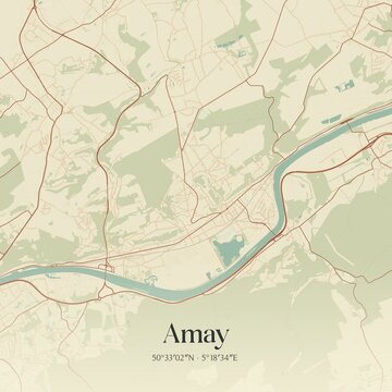 Vintage map of Amay, Belgium.
