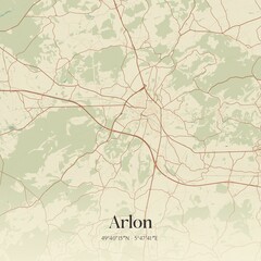 Vintage map of Arlon, Belgium.