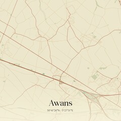 Vintage map of Awans, Belgium.