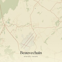 Vintage map of Beauvechain, Belgium.