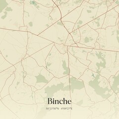 Vintage map of Binche, Belgium.