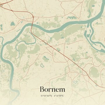 Vintage map of Bornem, Belgium.