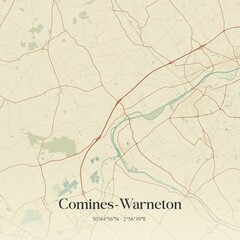 Fototapeta premium Vintage map of Comines-Warneton, Belgium.