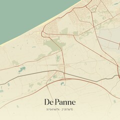 Vintage map of De Panne, Belgium.