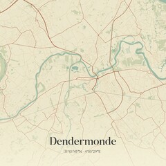 Vintage map of Dendermonde, Belgium.