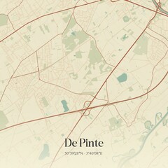 Vintage map of De Pinte, Belgium.