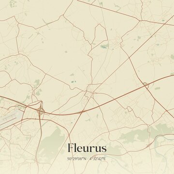 Vintage map of Fleurus, Belgium.