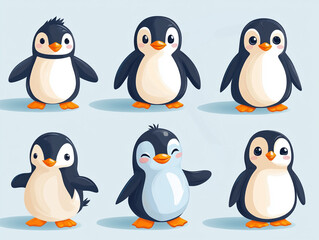 Naklejka premium Playful cartoon penguins on a light background